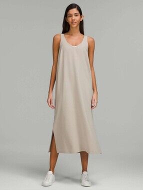 Babaton Minimal V-Neck Slip Midi Dress in Light Gray